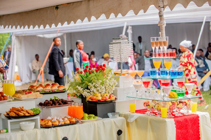 Outdoor event with catering table